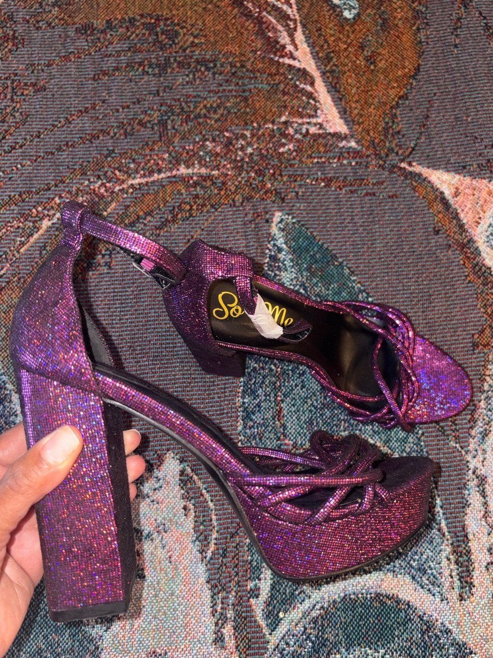 So Me Iridescent Purple Glitter Platform Heels